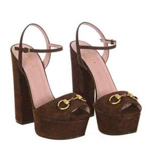 Gucci Brown Suede Horsebit Platform Sandals